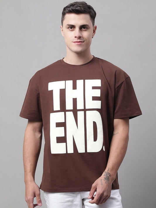 Mufams MENS THE END PRINTED BROWN COLOR OVERSIZE FIT TSHIRT